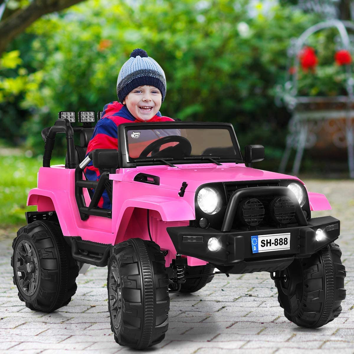 OLAKIDS 12V Battery Powered Electric Ride On Truck for Kids - Remote Control Toy Car with Spring Suspension, LED Lights & Music - 4-Wheel Toddler Vehicle for Indoor & Outdoor Play