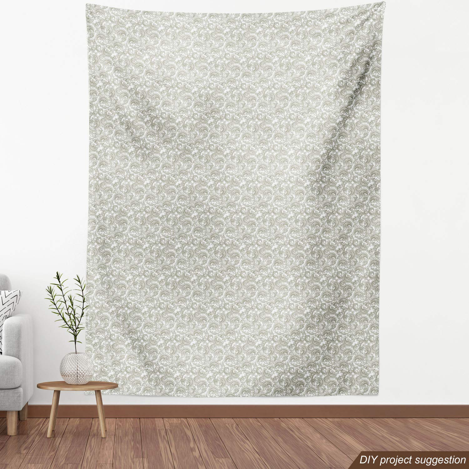 Ambesonne Floral Fabric by The Yard - Traditional Damask Print with Classic Ornate Patterns, Decorative Upholstery Fabric for Sofa, Curtains & Home Decor (10 Yards, Reseda Green & White) - Perfect for DIY Projects, Furniture Makeovers & Elegant Home Accents
