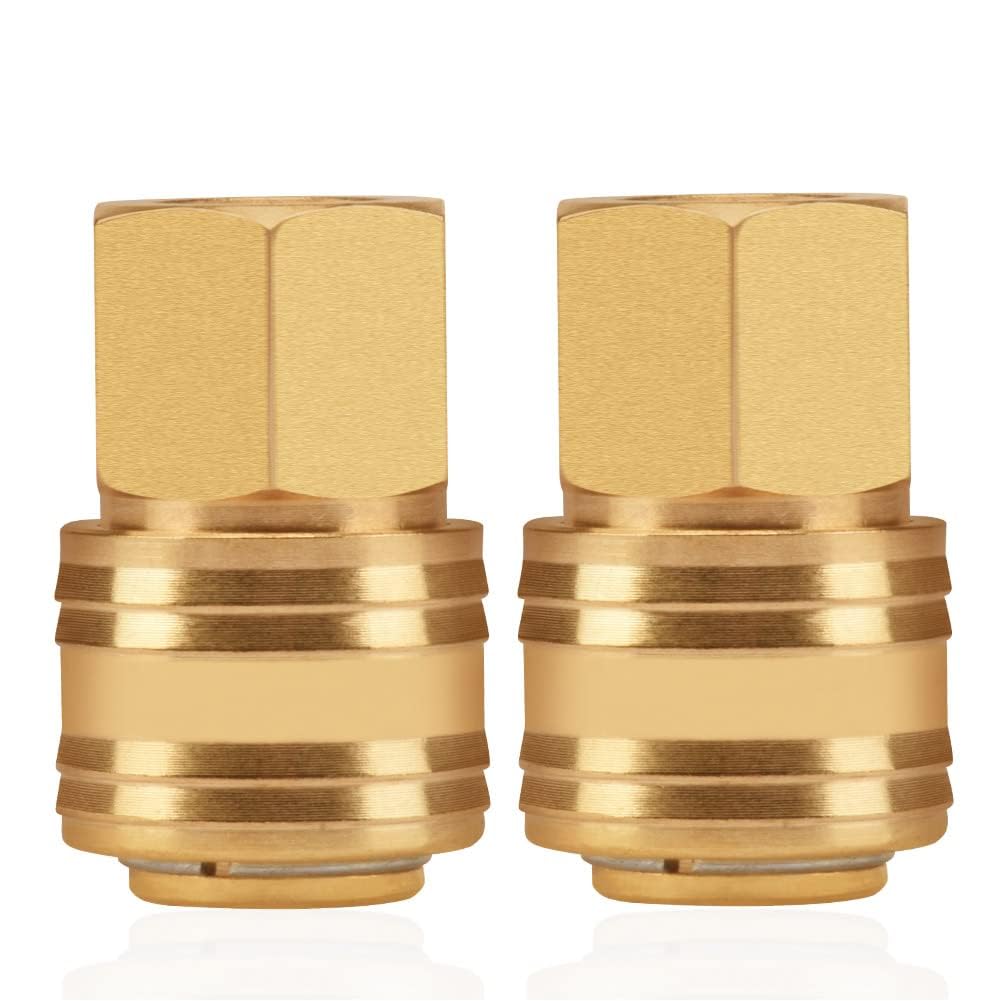 1/4 Inch Brass Compressed Air Coupling - Quick Connect Fitting for Air Tools - Pack of 2 - Ideal for Pneumatic Systems, Air Compressors & DIY Projects