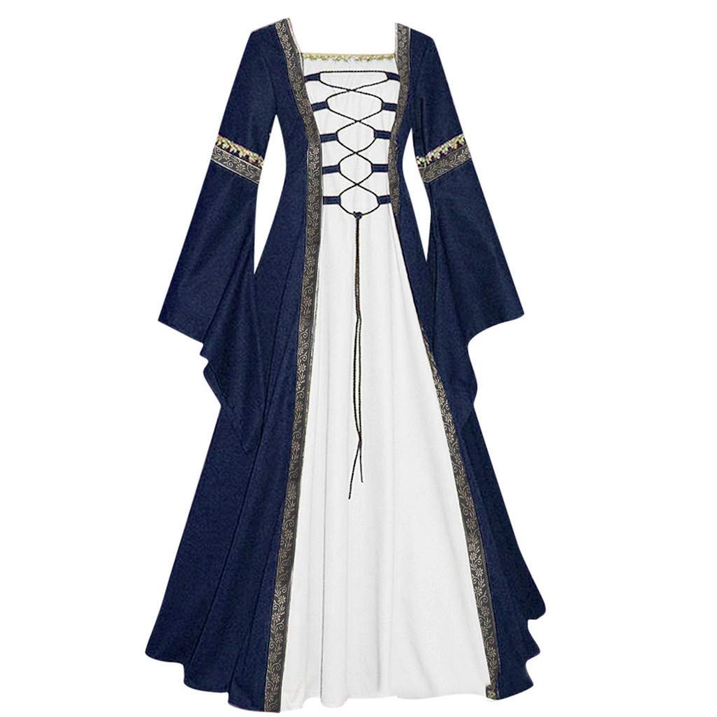 2022 Summer Women's Vintage Gothic Floor-Length Dress - Navy Blue Cosplay Casual Dress (Size S) for Parties, Halloween & Everyday Wear