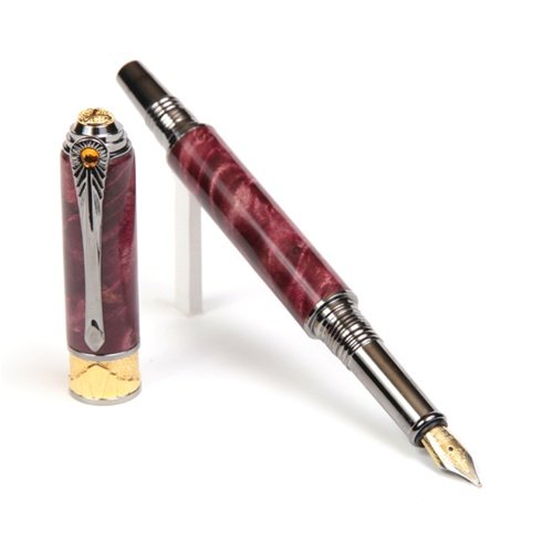 Lanier Art Deco Fountain Pen - Black Titanium & 22kt Gold Trim - Premium Red Maple Burl Wood - Luxury Writing Instrument for Professionals & Collectors - Perfect for Business Signatures, Gift Giving & Calligraphy