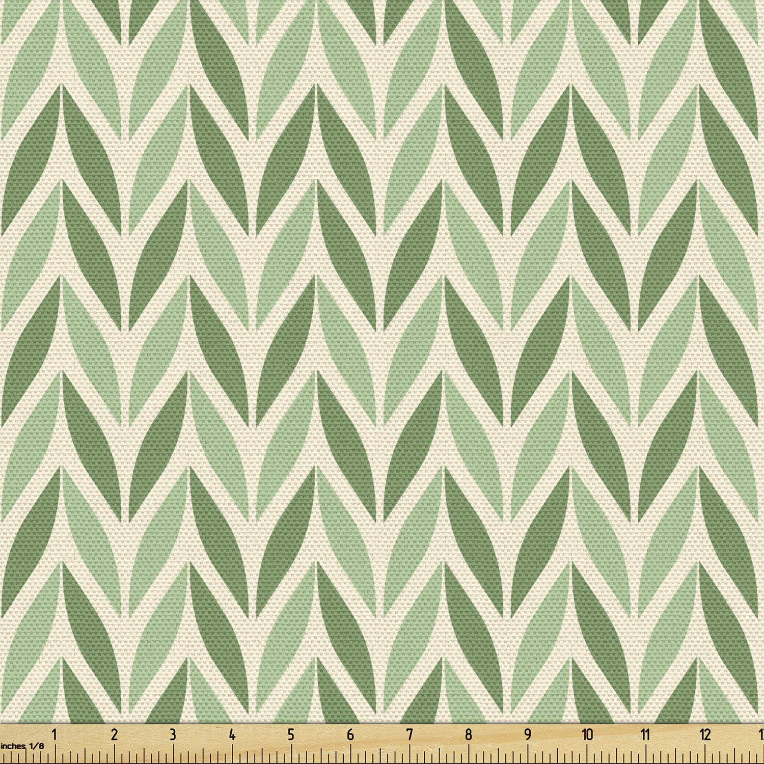Ambesonne Retro Fabric by The Yard - Vibrant Green Spring Leaves Gardening Pattern, Diagonal Symmetric Design for Upholstery, Curtains & Home Decor | 100% Cotton Decorative Fabric (10 Yards, Pale Green) | Perfect for DIY Projects, Table Runners & Throw Pillows