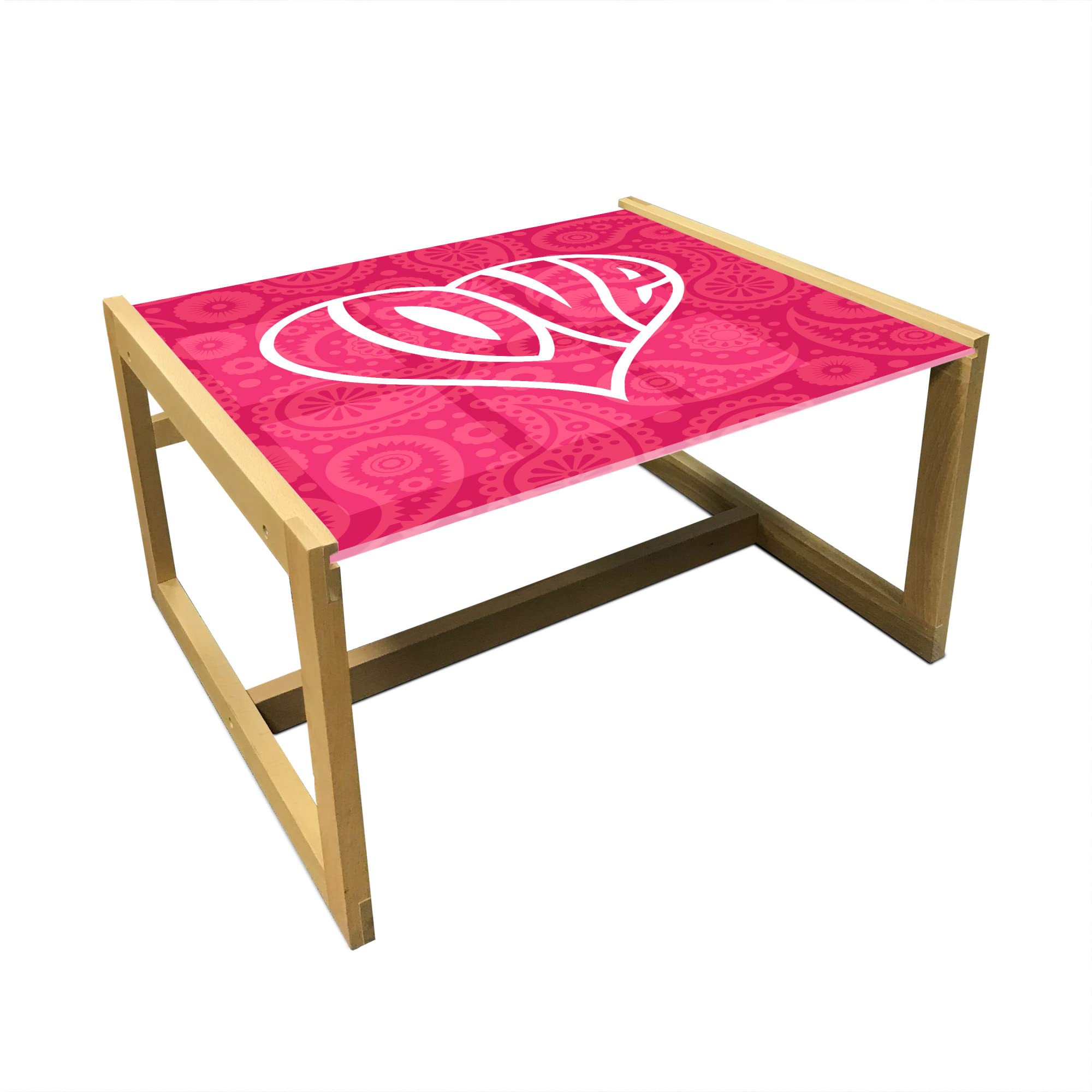 Ambesonne Retro Romance Coffee Table with Big Heart Design - Acrylic Glass Top & Wooden Frame - Medium Size in Pink & White - Perfect for Offices, Dorms & Living Rooms - Adds Vintage Charm to Your Space