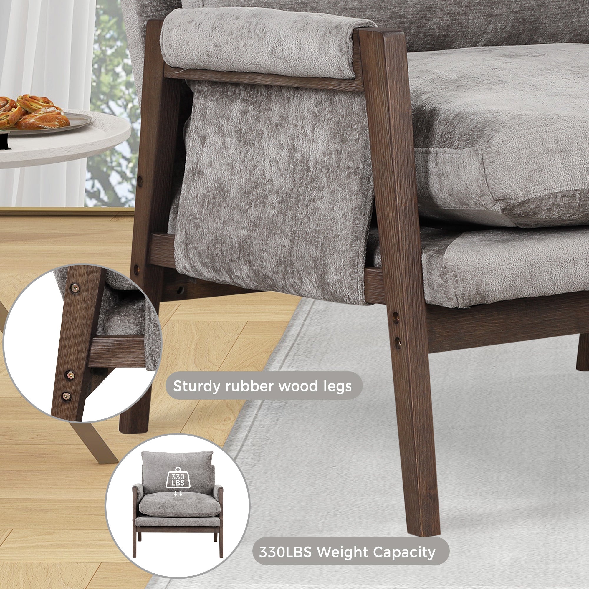 Kelly Mid Century Modern Velvet Accent Armchair - Stylish Roundhill Furniture for Living Room, Bedroom & Office - Comfortable Lounge Chair for Home Decor