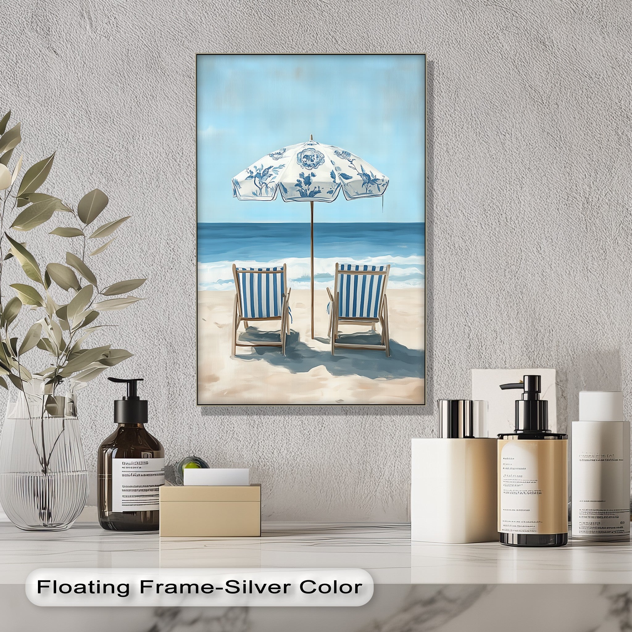 Blue Striped Beach Chairs Canvas Wall Art - Coastal Decor for Living Room, Bedroom & Office - Perfect Beachfront Home Decor & Gift Idea