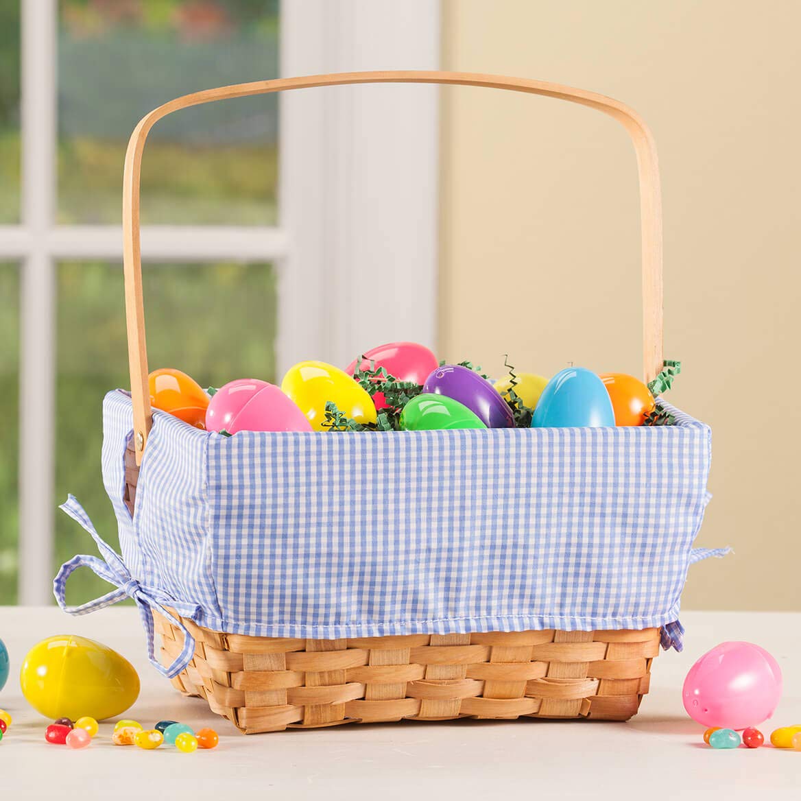Fox Valley Traders Blue Gingham Wicker Easter Basket - Handwoven Easter Gift Basket for Kids, Egg Hunt, Spring Decor & Party Favors