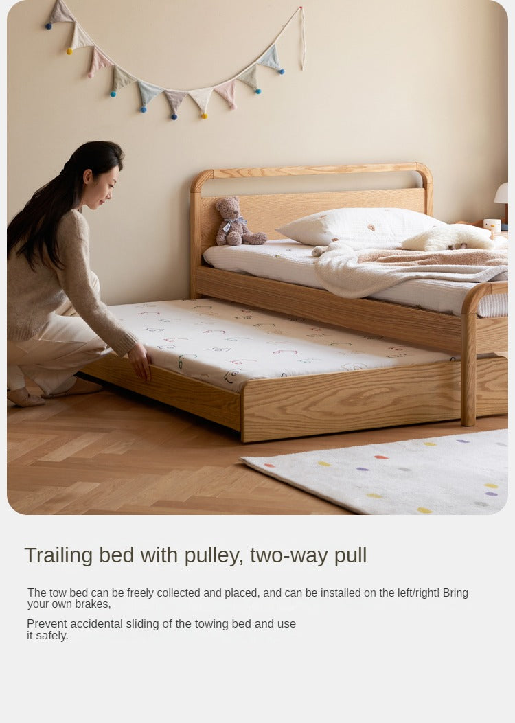 Solid Oak Wood Single Platform Bed with Wheels - No Headboard, Modern Minimalist Bed Frame for Small Spaces, Dorm Rooms & Guest Bedrooms