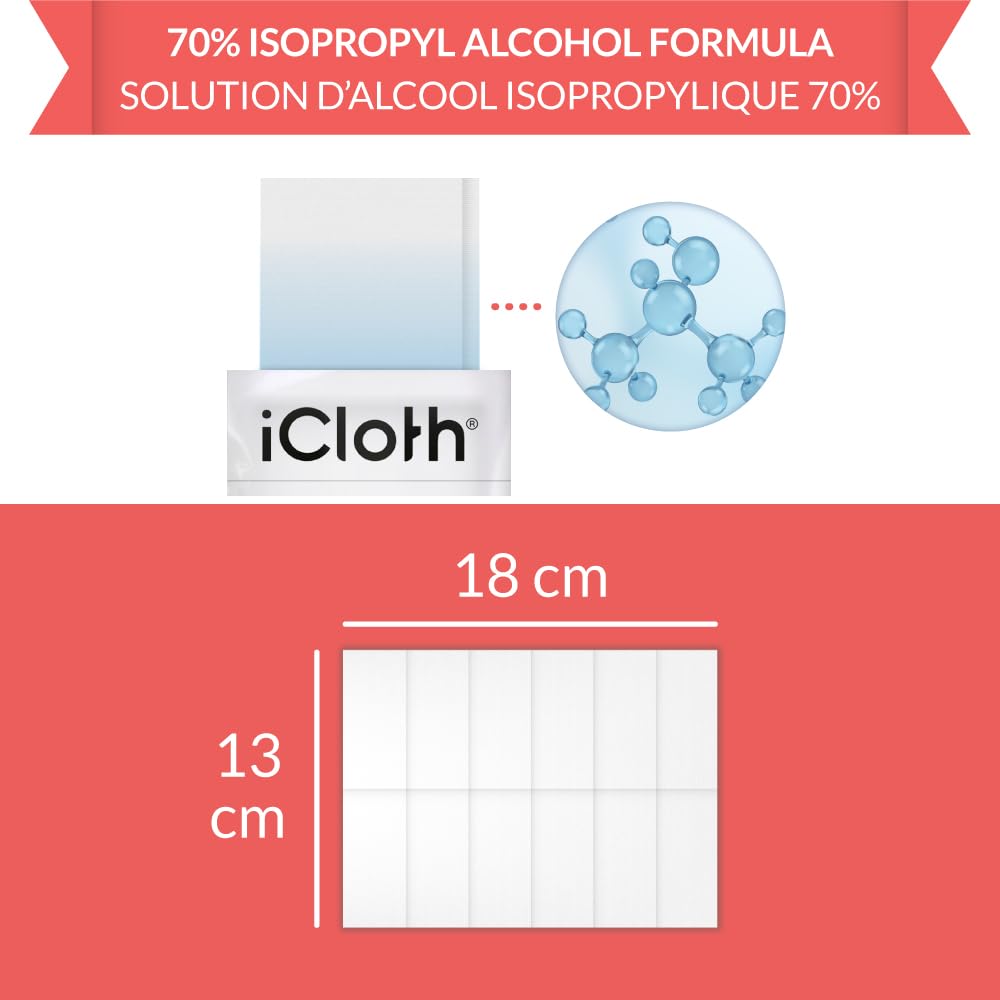 iCloth 70% Isopropyl Alcohol Wipes for Screens & Electronics - Lint-Free, Streak-Free, Fast-Drying - Removes Dust, Fingerprints & Germs (500 Count) - Perfect for Cleaning Smartphones, Tablets, Laptops & Glasses