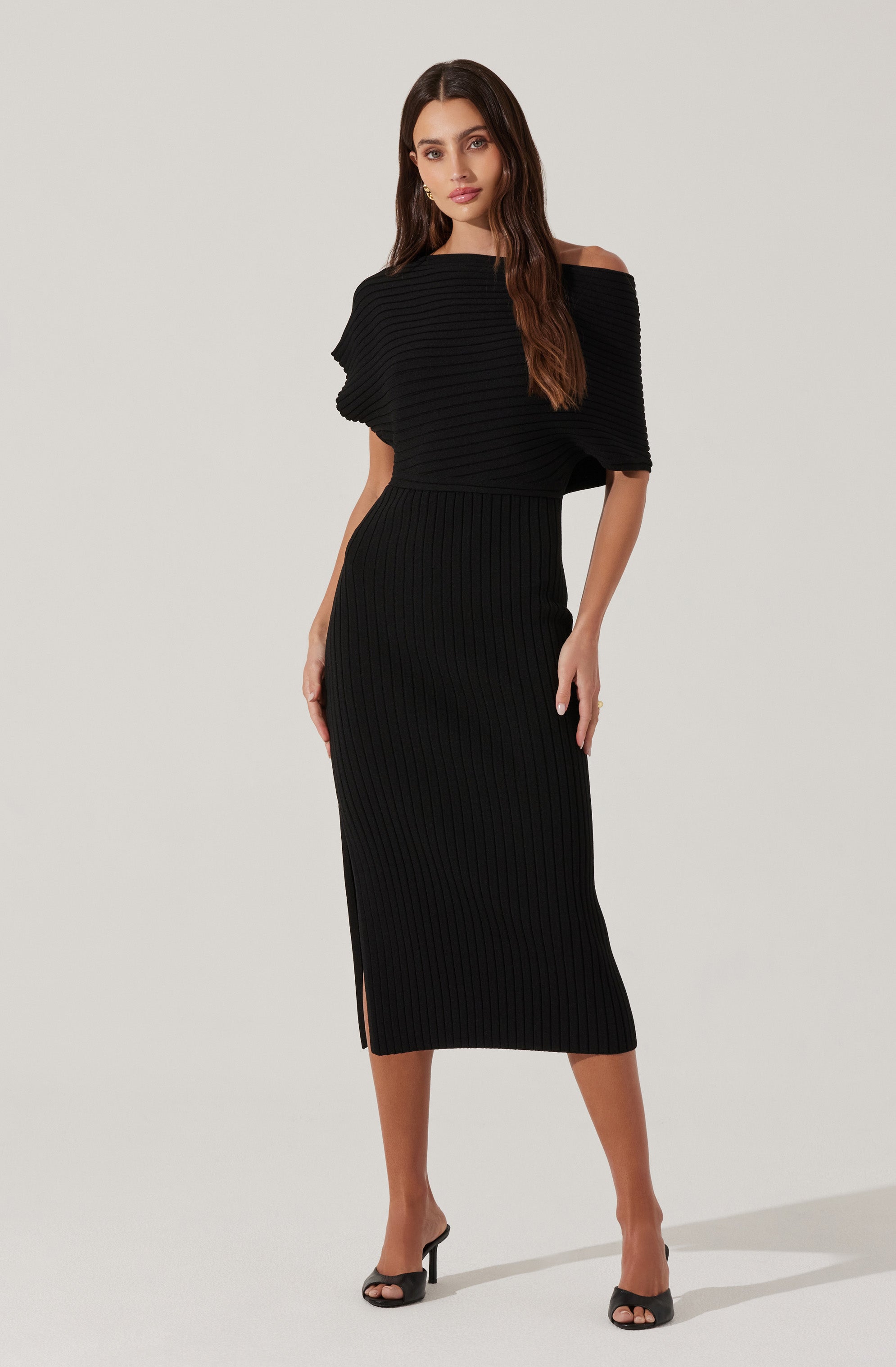 Off Shoulder Ribbed Sweater Dress for Women - Cozy Knit Bodycon Midi Dress - Perfect for Date Night, Fall Outfits & Casual Wear