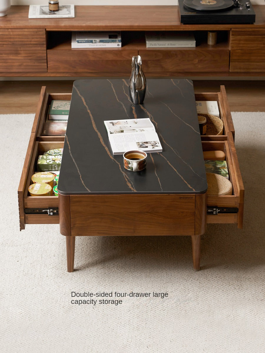 Solid Black Walnut Wood Coffee Table with Natural Slate Top - Perfect for Living Room, Lounge & Modern Home Decor