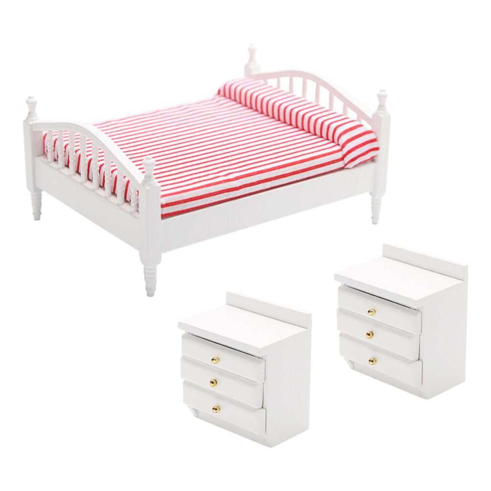 Totority 1:12 Scale Wooden Dollhouse Bed - Miniature Dollhouse Furniture Set for Tabletop Display, DIY Projects & Collectibles - Perfect for Dollhouse Decor, Miniature Scenes & Model Train Layouts