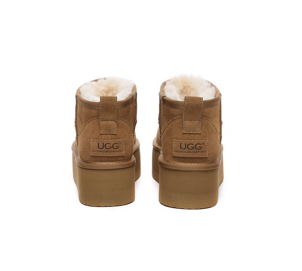Australian Shepherd UGG Boots - Genuine Sheepskin Wool Ankle Boots with Ultra Platform for Women | Cozy Winter Shoes for Indoor & Outdoor Wear, Fashion Slippers for Home, Office, and Casual Outings