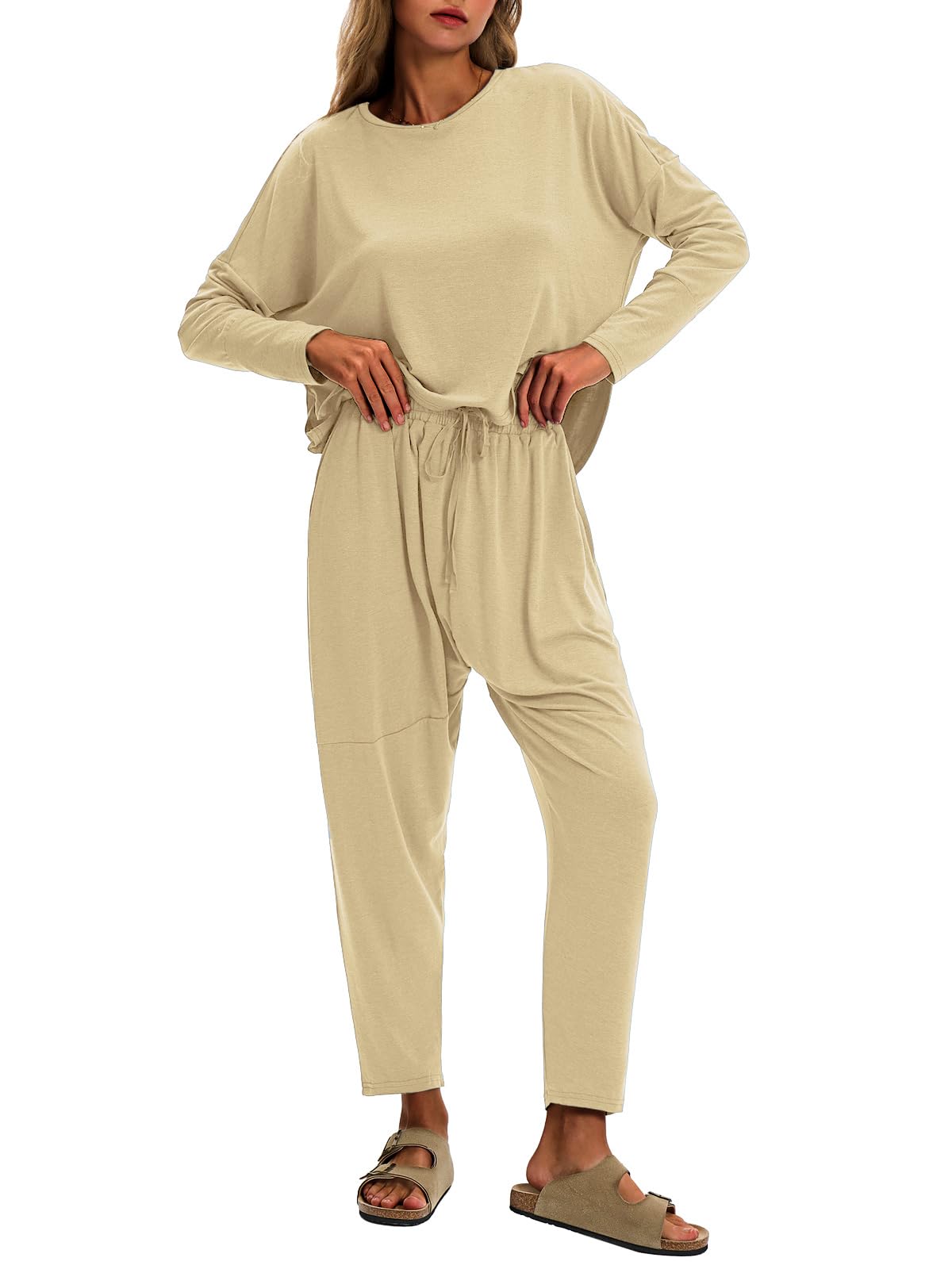 Byinns Women's 2 Piece Lounge Set - Soft Loose Matching Sweatsuit with Long Sleeve Top & Pants - Casual Tracksuit for Travel, Fall Season, Home Relaxation, Yoga & Coffee Dates