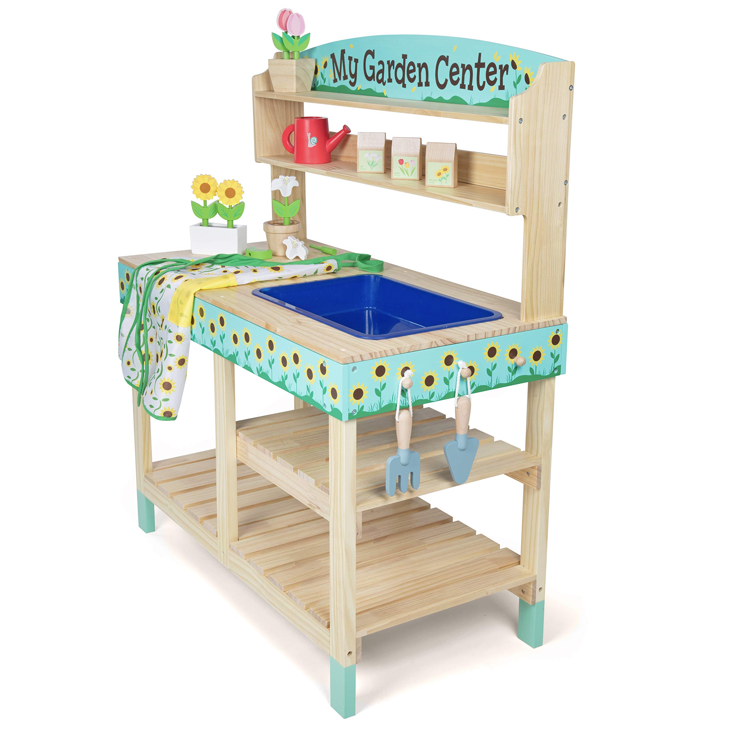Svan Wooden Toy Gardening Center - 22 Piece Pretend Play Garden Set with Flowers, Seed Packets, Pots, Shovel, Rake, Apron & Watering Can - Interactive Educational Toy for Kids - Perfect for Indoor Play, Birthday Gifts for Boys & Girls - Encourages Imaginative Play & Learning About Nature