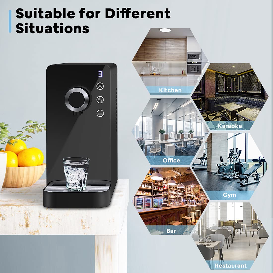 LifePlus Sparkling Water Maker Machine - Electric Soda Maker with 3 Modes for Home, Bar, Gym, Office & Restaurant Use | Commercial & Personal Carbonated Water Dispenser | Perfect for Parties, Healthy Drinks & Refreshments (Black)
