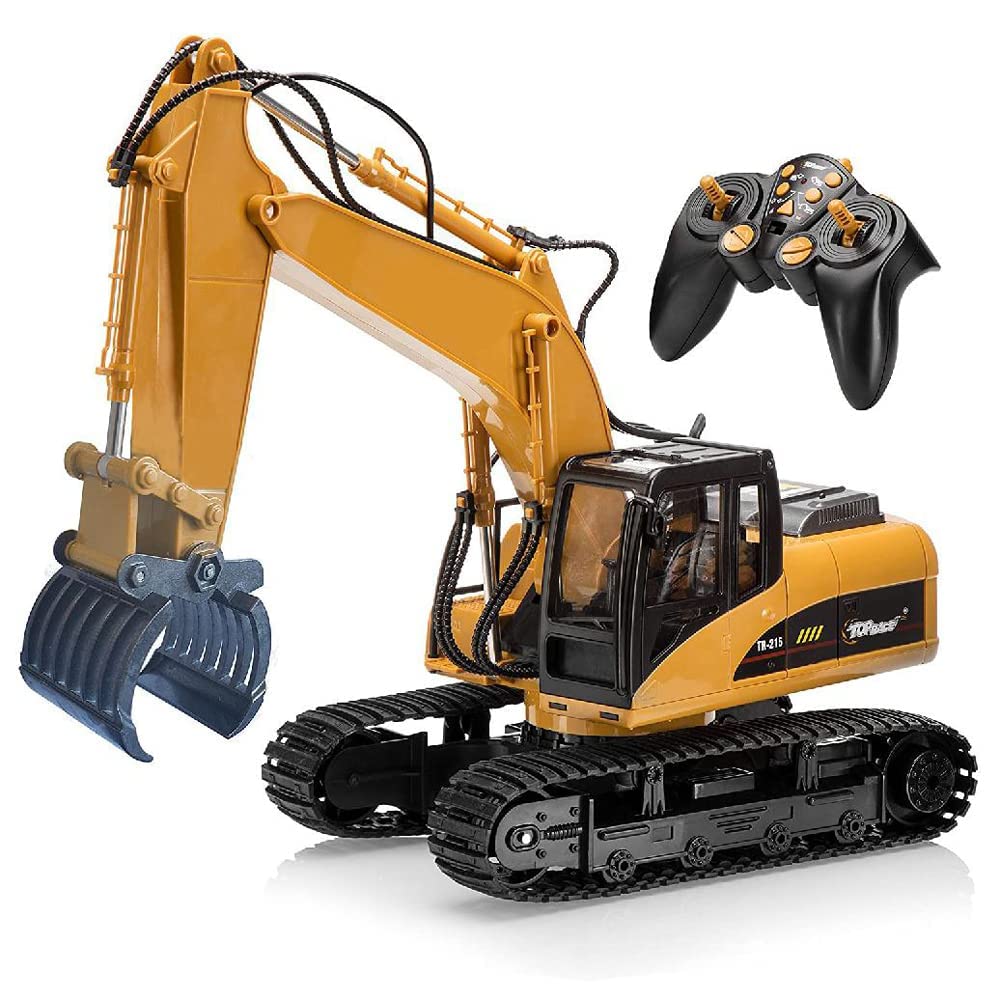 15 Channel Full Functional Remote Control Excavator Toy - 2.4Ghz Construction Tractor with Transmitter for Kids & Adults | Christmas Birthday Gift for Boys | Outdoor Play, Construction Pretend, STEM Learning