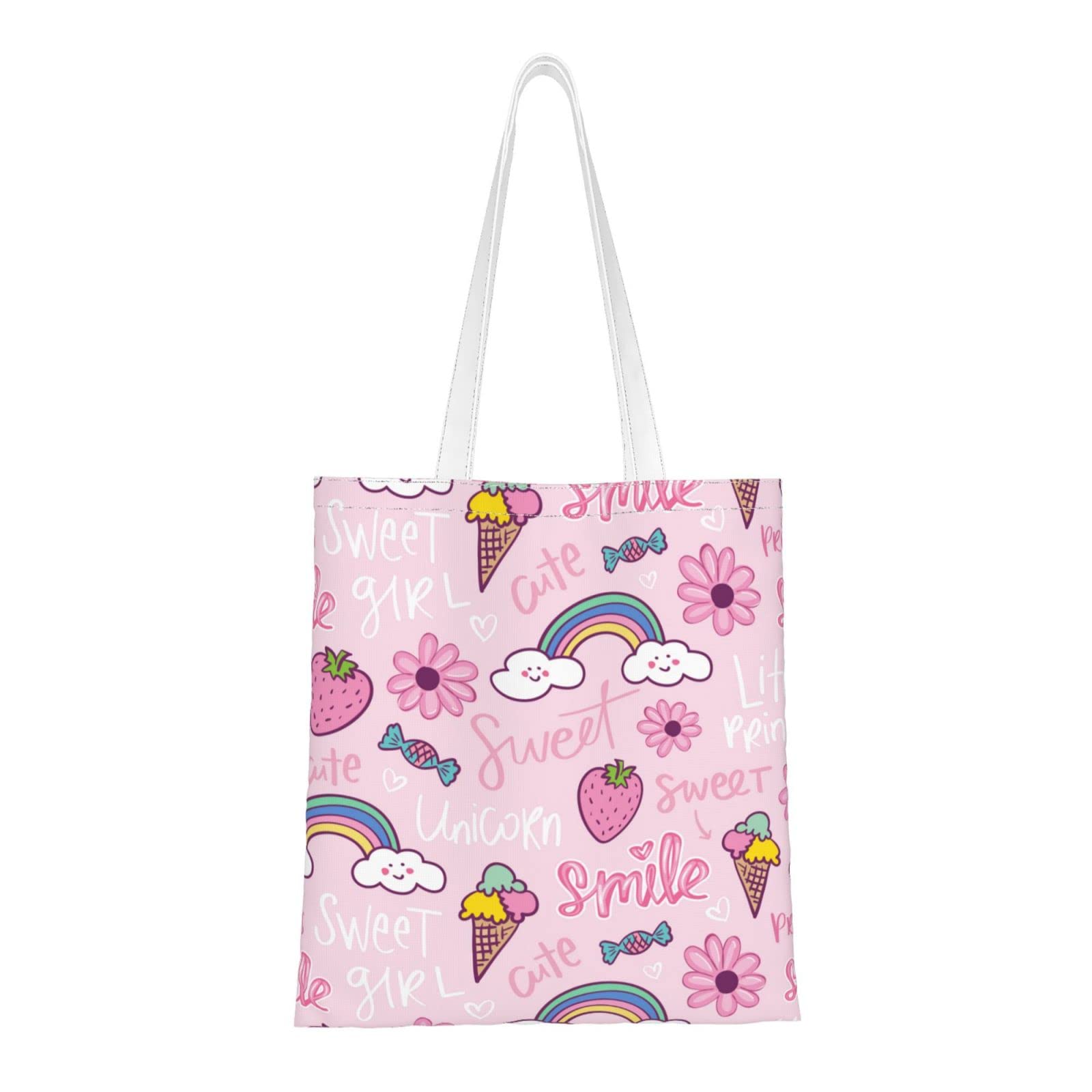 Rainbow Ice Cream Tote Bag - Women's Canvas Beach Bag for Shopping & Gifts | College, Grocery, Friendship Present