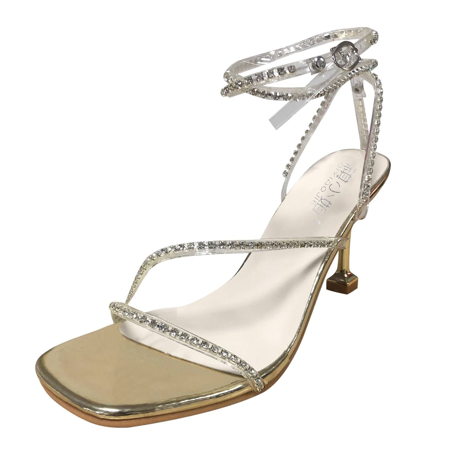Sexy Rhinestone Ankle Strap High Heel Sandals for Women - White Summer Casual Dress Sandals with Buckle | Perfect for Weddings, Parties & Beach Vacations