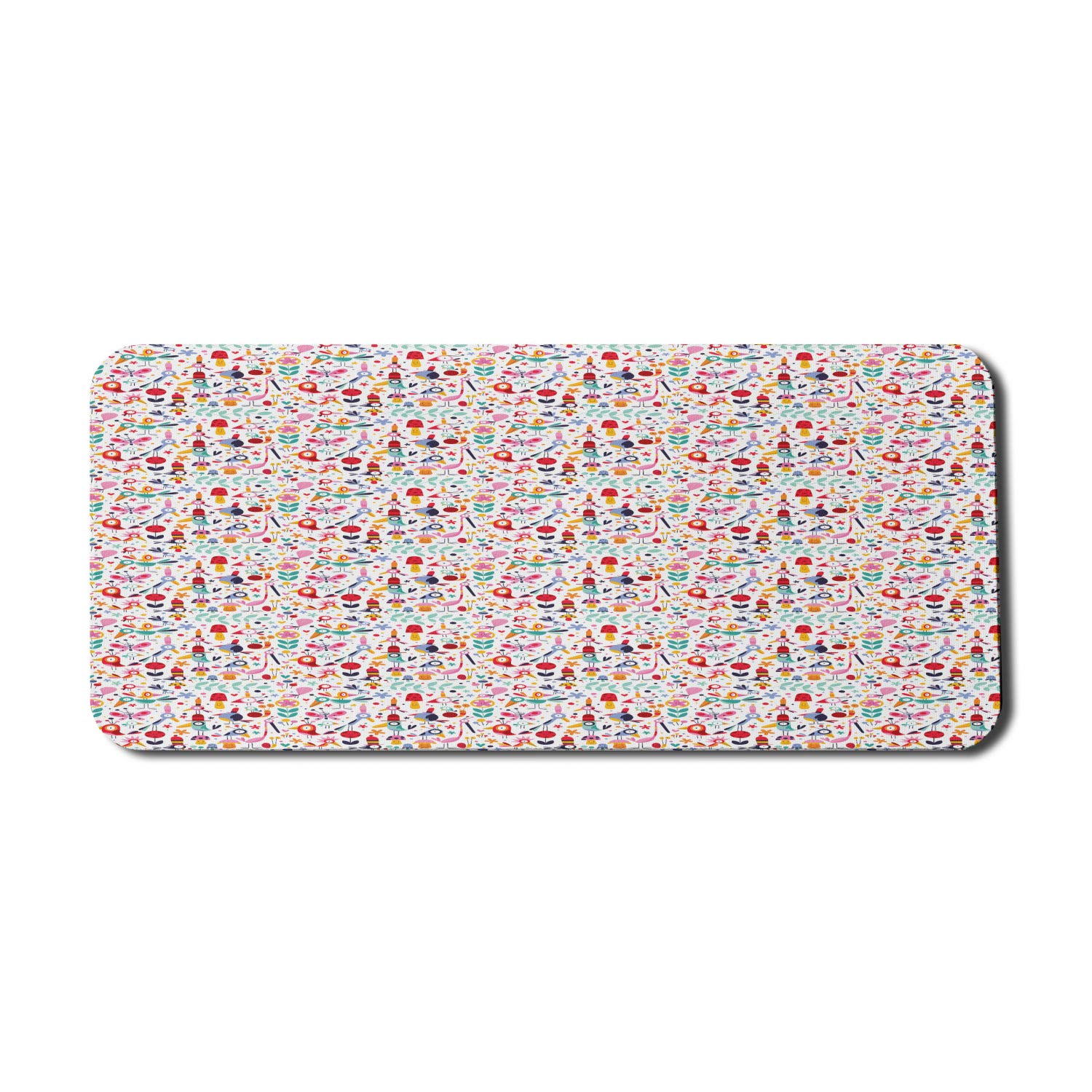 Ambesonne Birds Computer Mouse Pad - Funny Birds with Hats & Smiling Mushrooms Flowers Design - Non-Slip Rubber Gaming Mousepad (35