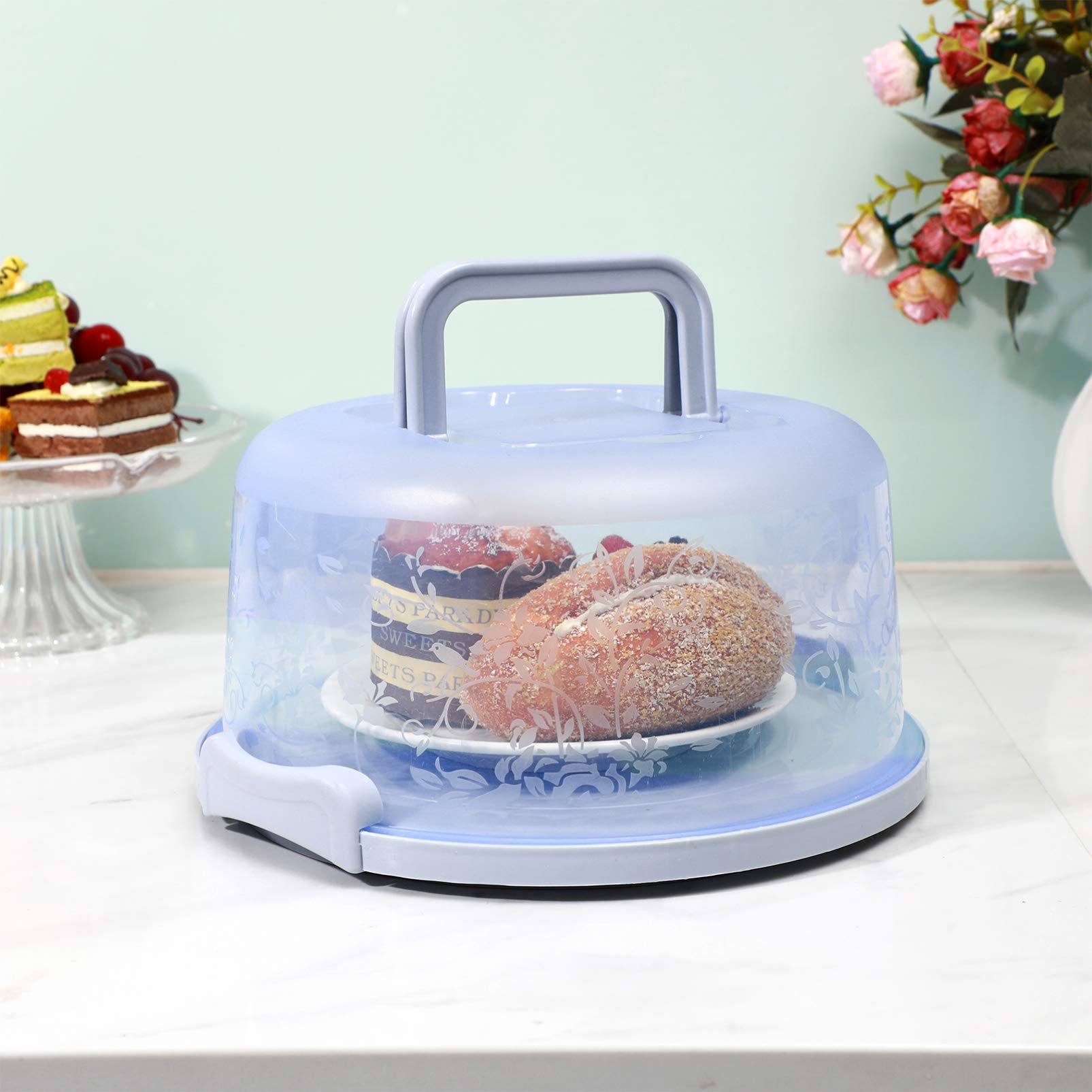 Sturdy Round Cake Stand with Locking Lid - Portable Cake Carrier for Cupcakes, Pies & Desserts | Food Storage Container with Handle for Parties, Baking & Kitchen Organization