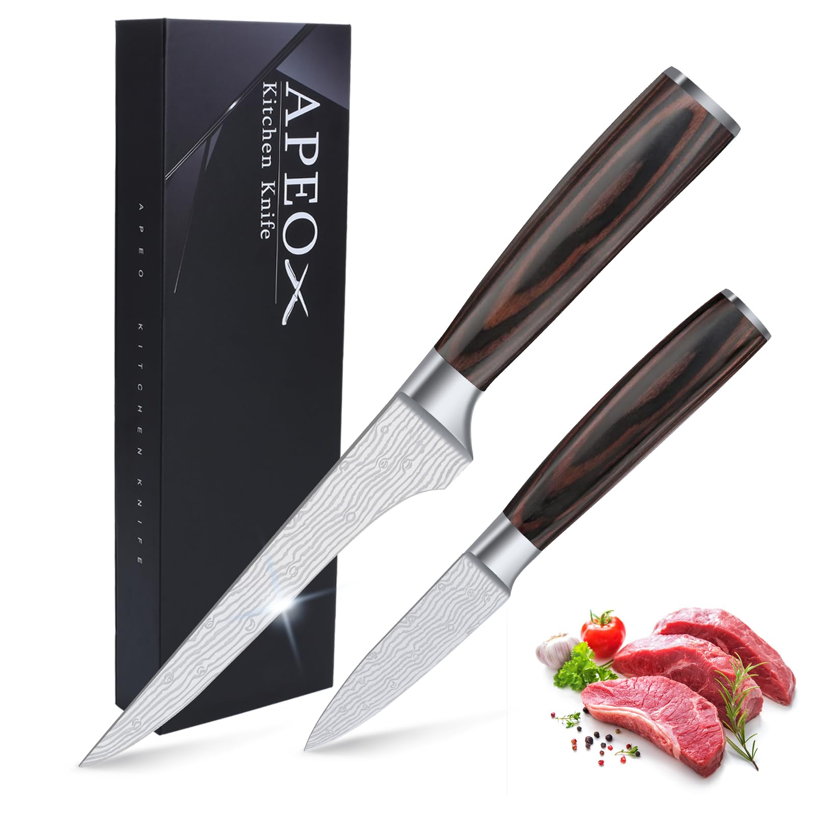 APEO 6-inch Boning Knife & 3.5-inch Paring Knife Set - Ultra Sharp Fillet Knife for Fish, Meat, and Poultry - High Carbon Stainless Steel Butcher Knives with Pakkawood Handles - Gift Box Included - Perfect for Home Chefs, Butchers, and Outdoor Cooking