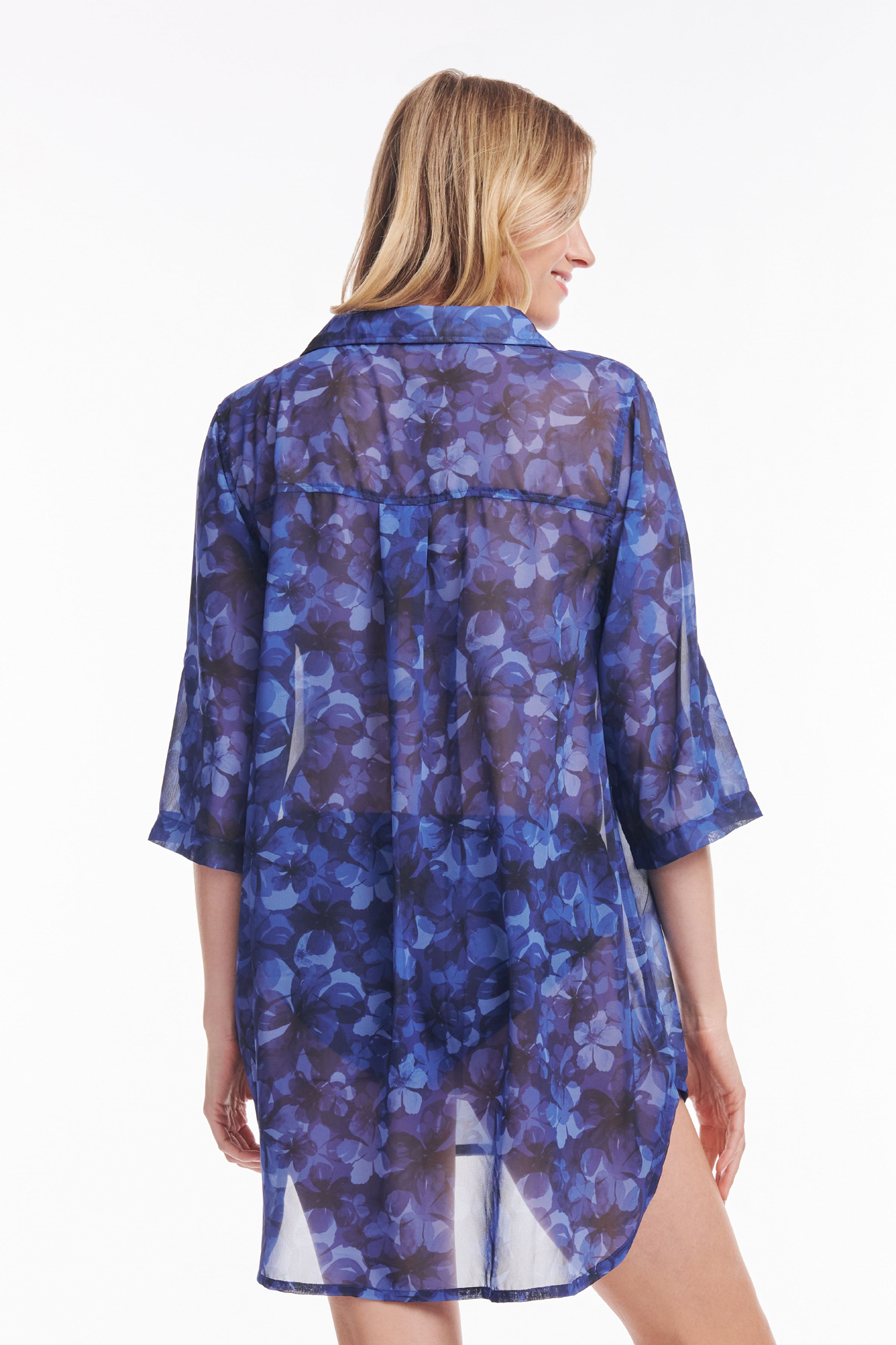 Iridescent Floral Collared Pullover Tunic Coverup for Women - Beachwear, Resort Wear & Summer Outfits