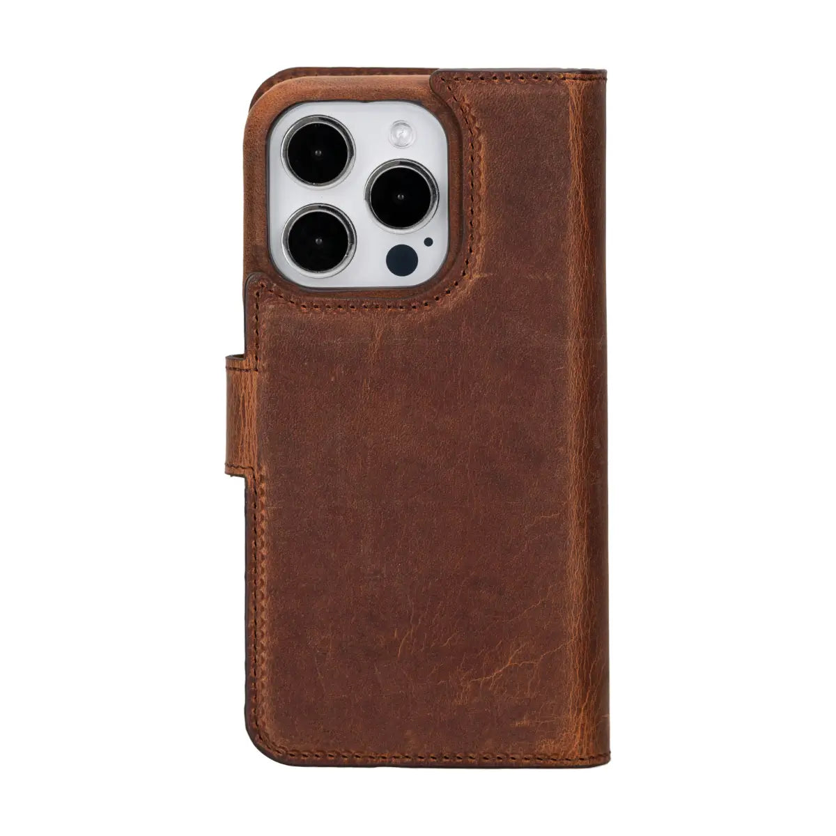 Premium Distressed Brown Leather iPhone 15 Pro Wallet Case - Slim Protective Cover with Card Slots | Perfect for Everyday Use, Travel & Business Meetings