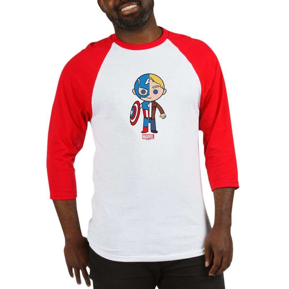 Chibi Captain America Baseball Shirt - Superhero Half & Half Tee for Marvel Fans | Perfect for Cosplay, Comic Con & Casual Wear