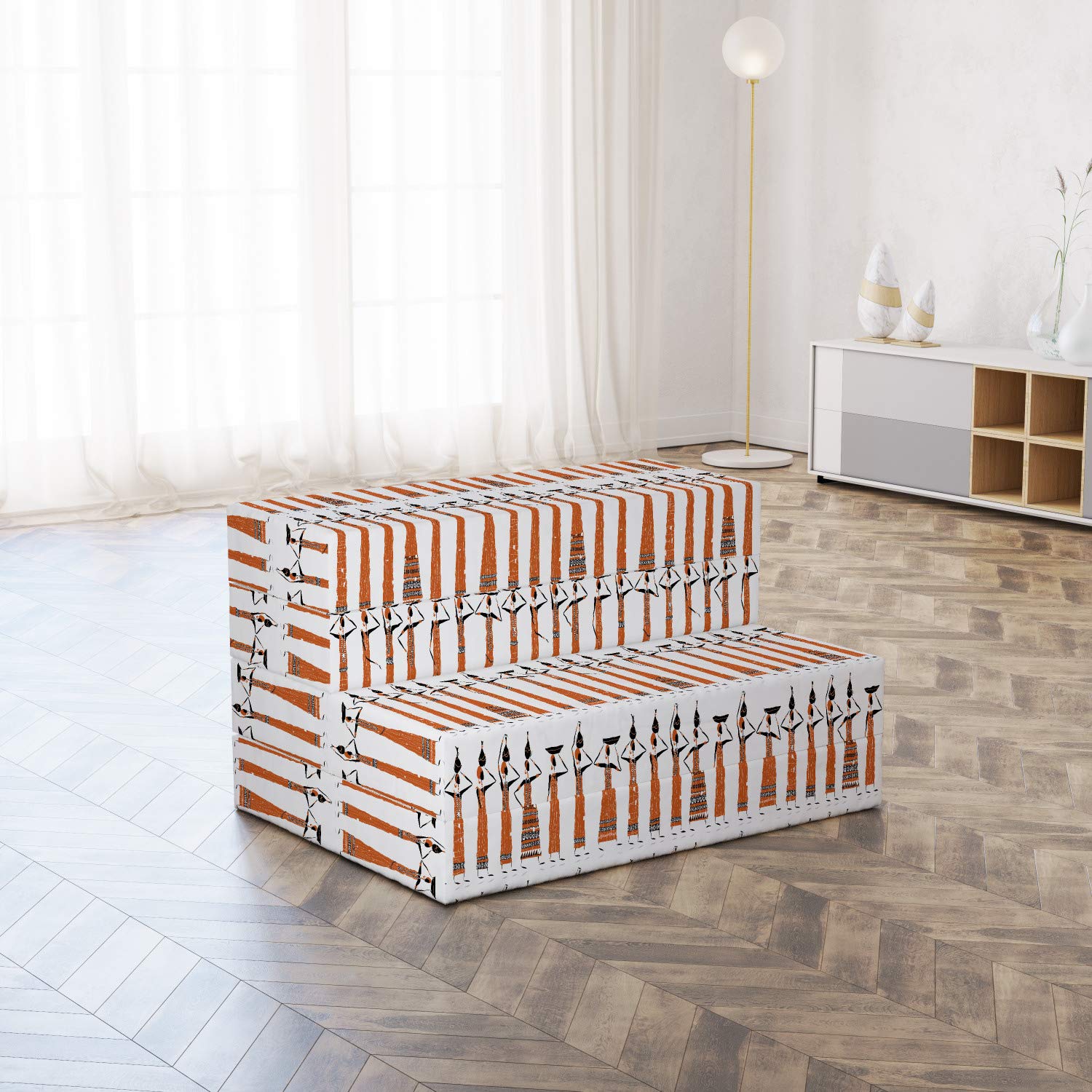 Ambesonne Ethnic Foldable Mattress - Folkloric Women with Jugs Design, 74.8