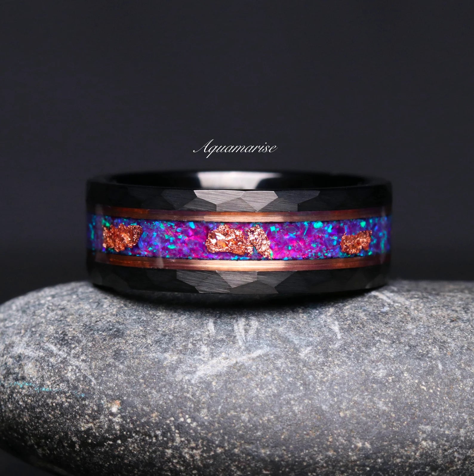 Skye Kite™ Purple Fire Opal Couples Ring - Matching Wedding Bands for Him & Her, Sterling Silver Stackable Promise Rings - Perfect for Anniversaries, Engagements & Romantic Gifts