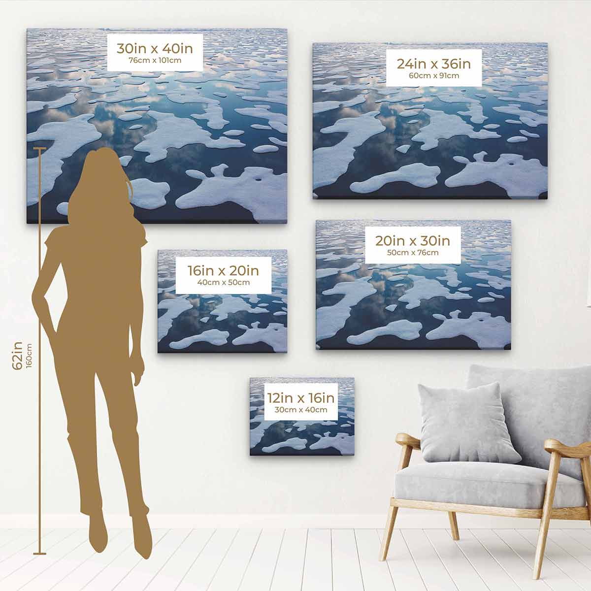 Blue Arctic Wall Art Canvas 0132 - Stunning Polar Landscape Painting for Living Room, Bedroom & Office Decor