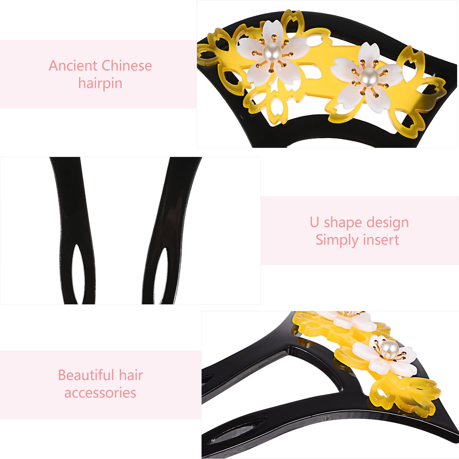 Beaupretty Vintage U-Shaped Hair Sticks - Chinese Flower Hairpins, French Hair Pins & Hair Chopsticks for Women & Girls | Wedding, Party & Everyday Hairstyle Accessories