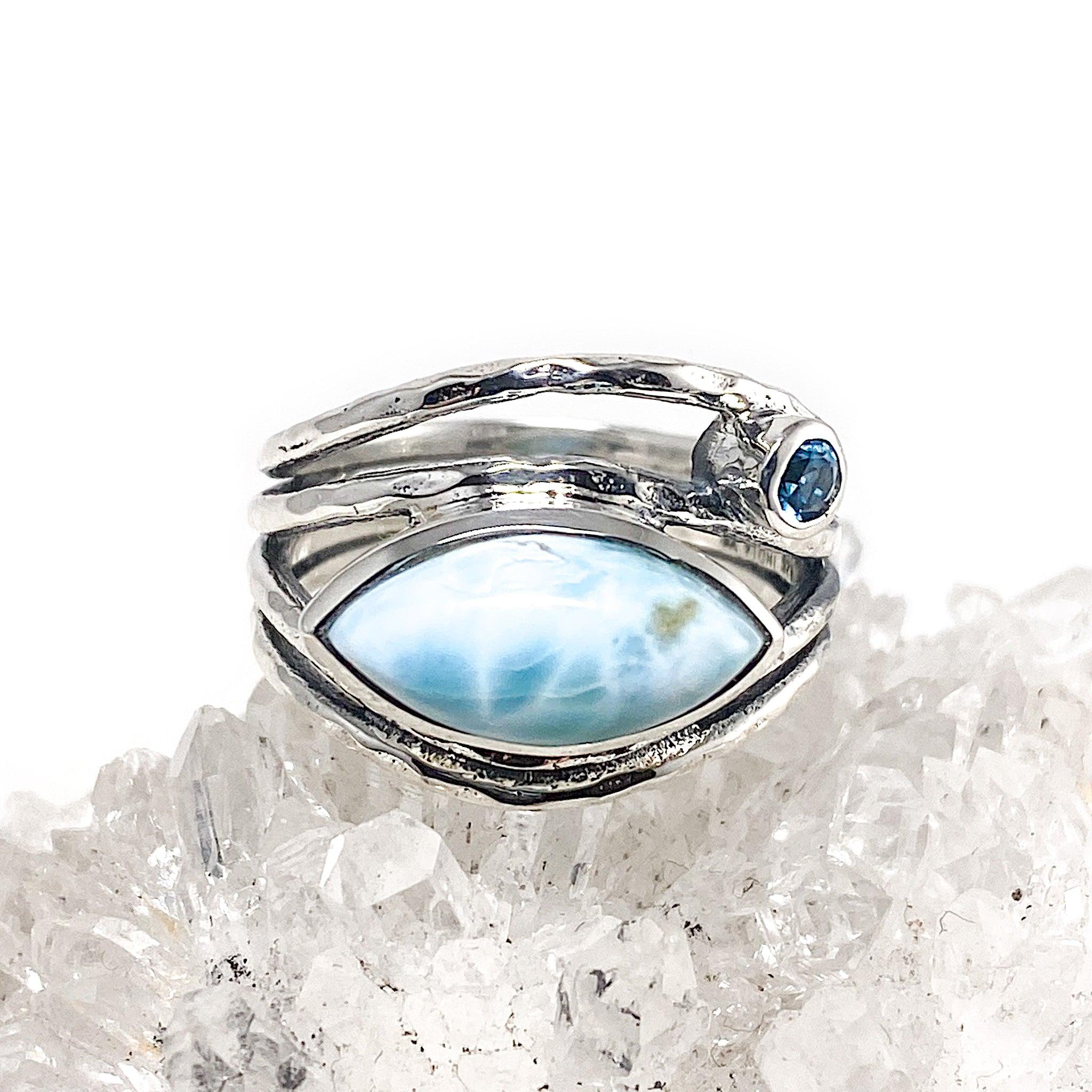 Larimar Sterling Silver Ring Size 7 - Natural Blue Gemstone Jewelry for Women, Gift for Her, Perfect for Weddings & Special Occasions