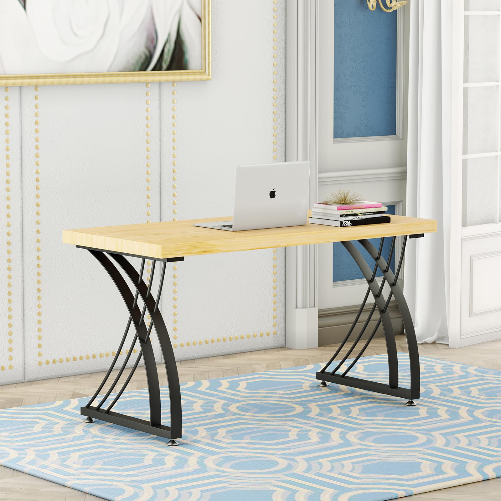 28 Inch Heavy Duty Metal Table Legs - Industrial Black Iron Desk Legs for Dining, Office & Computer Tables | Modern Bowed Design for Home & Office Furniture