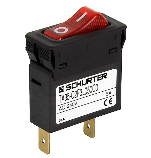 4435.0259 TA35 C8F4M100C0 1 Pole Rocker Switch - Non-Latched, 10A 240VAC/60VDC, Thermal Overload Protection, Faston Connector, Green Illuminated with White I/O - Ideal for Industrial Control Panels, HVAC Systems, and Electrical Equipment