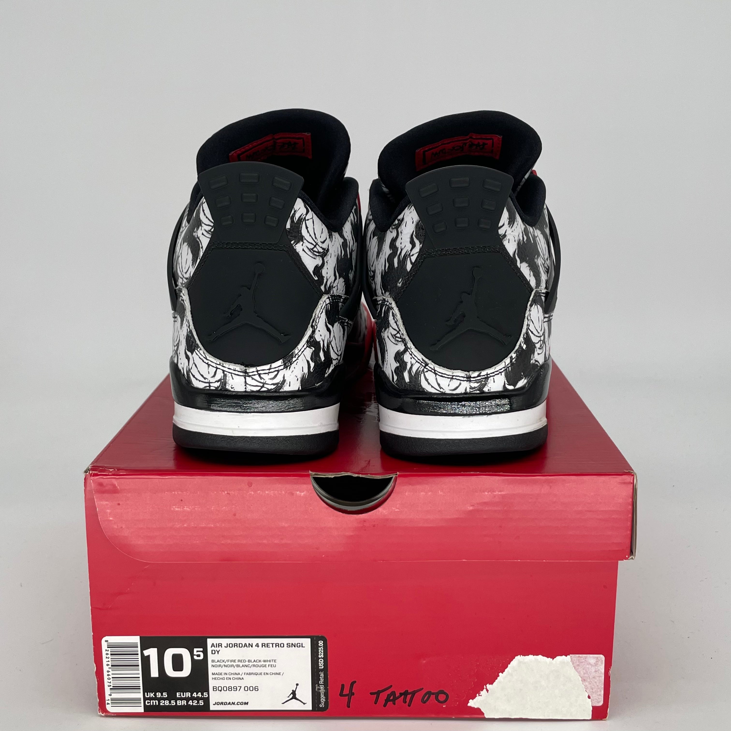 AIR JORDAN 4 TATTOO Men's Basketball Shoes Size 10.5/12W - Black/Red BQ0897-006 | Retro Sneakers for Streetwear & Casual Outfits