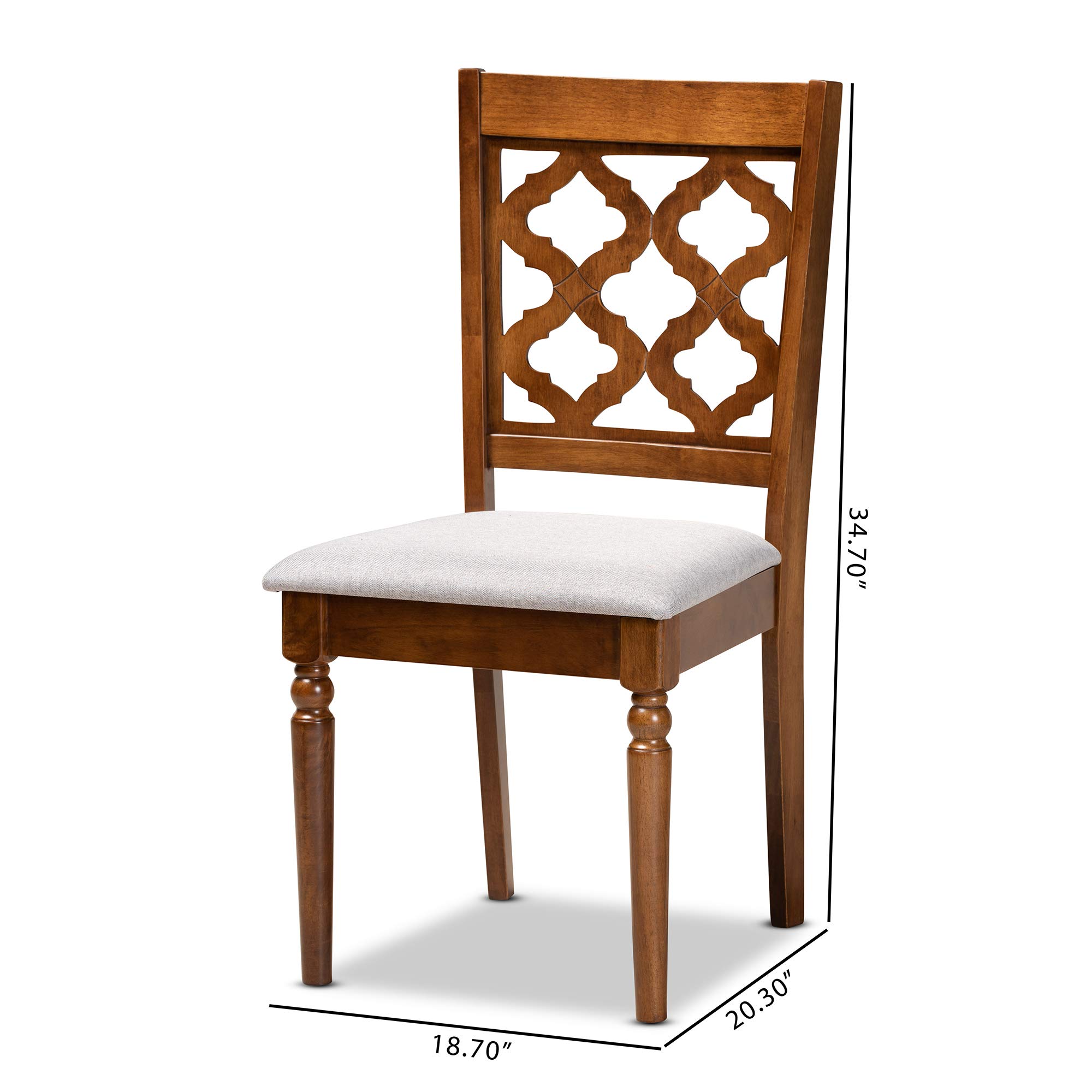 Baxton Studio Ramiro 2-Piece Dining Chair Set - Grey Fabric Upholstered & Walnut Brown Wood - Modern Kitchen & Dining Room Chairs for Home Decor