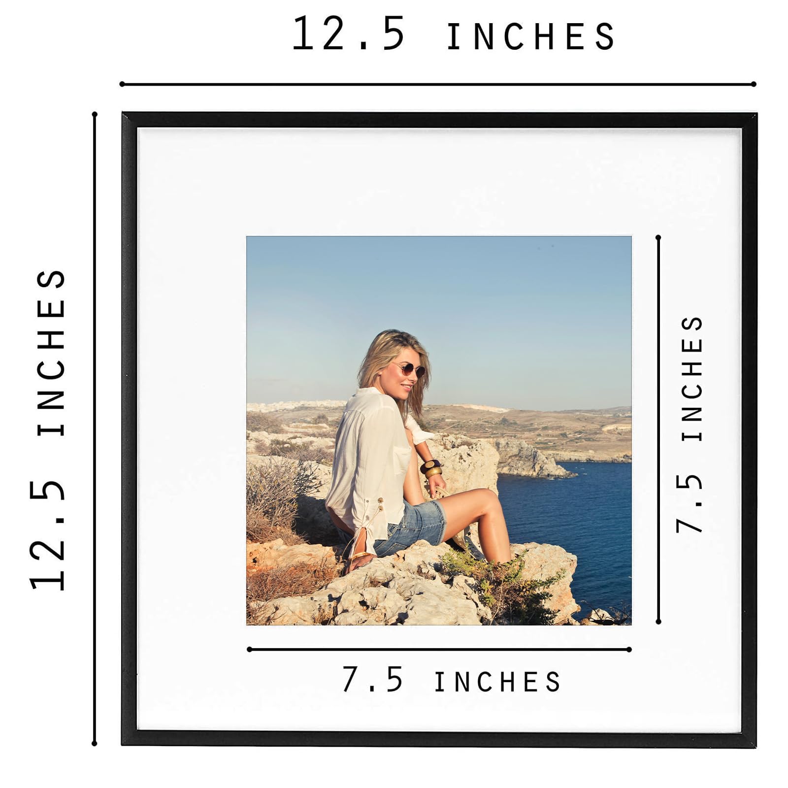 Frametory 12x12 Black Aluminum Picture Frame Set of 12 - Display 8x8 Photos with Mat or 12x12 Without Mat - Real Glass Front Gallery Wall Frames for Art Prints, Posters & Home Decor - Perfect for Living Room, Bedroom & Office Wall Display