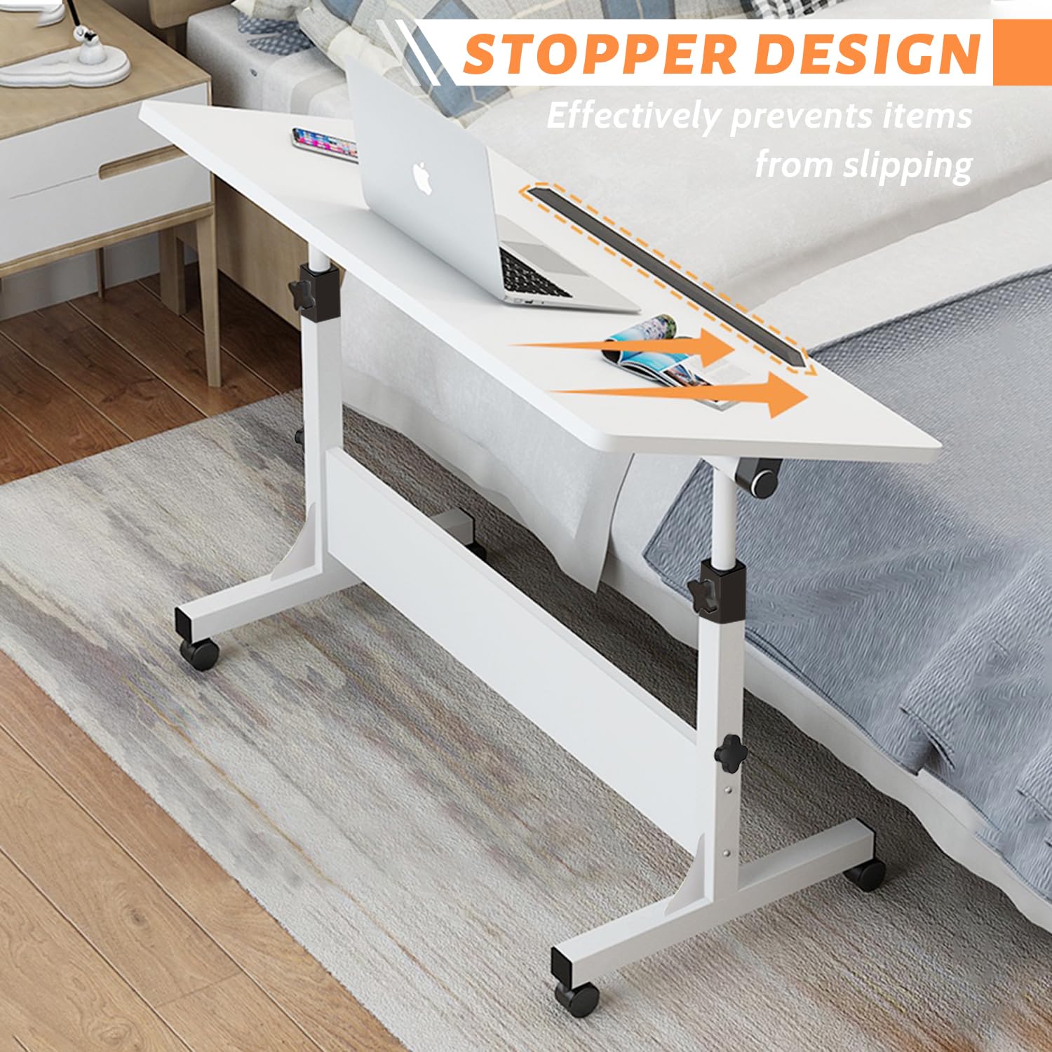 Adjustable Height Rolling Desk with Wheels - Portable Laptop Computer Cart for Home Office, Small Mobile Workstation - Perfect for Remote Work, Dorm Rooms & Small Spaces