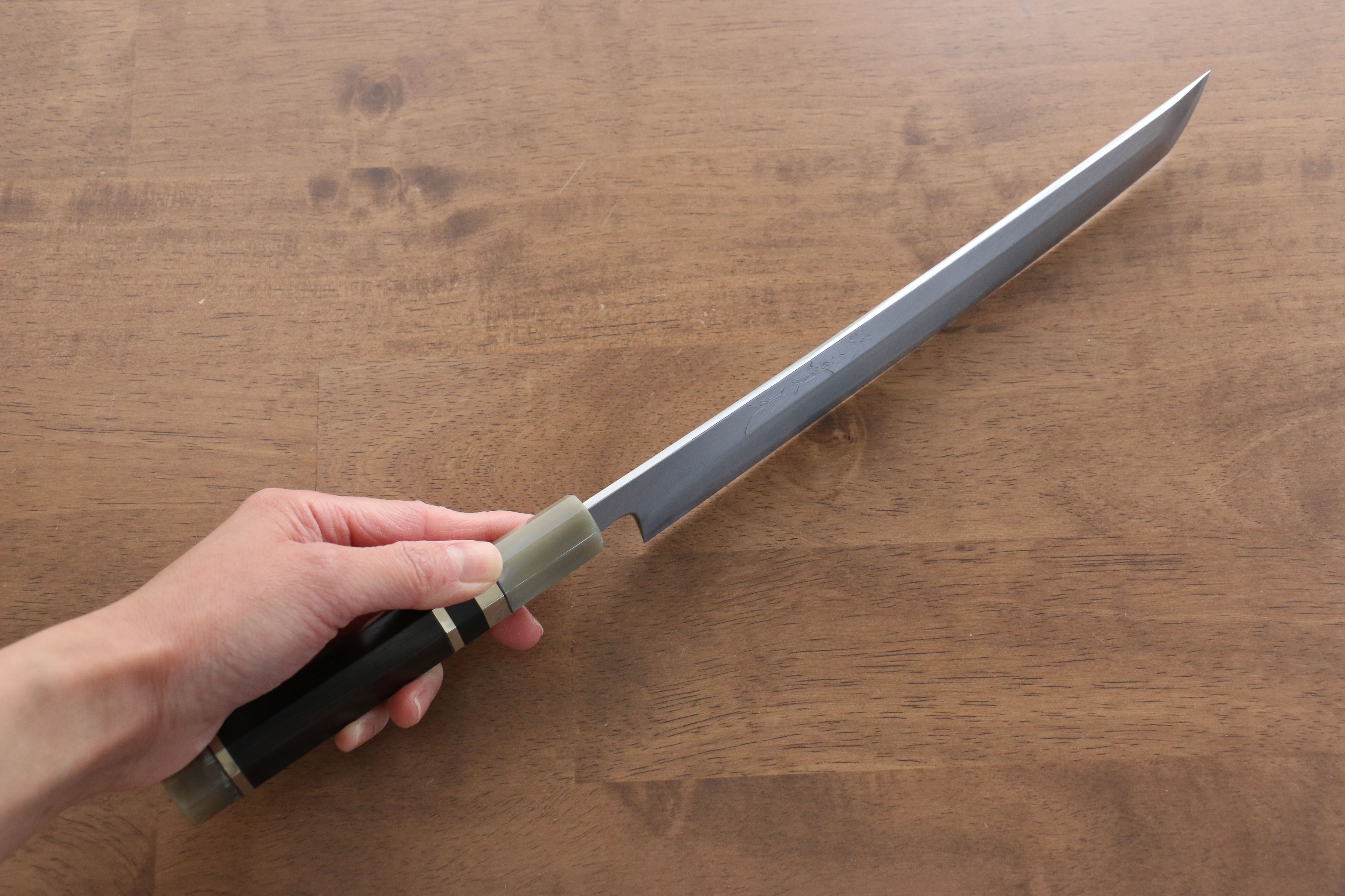 Premium Jikko Shiko White Steel Sakimaru Yanagiba 240mm Japanese Sushi Knife with Ebony Wood Handle & Double Ring - Perfect for Sushi Chefs, Professional Cooking & Home Kitchen Use