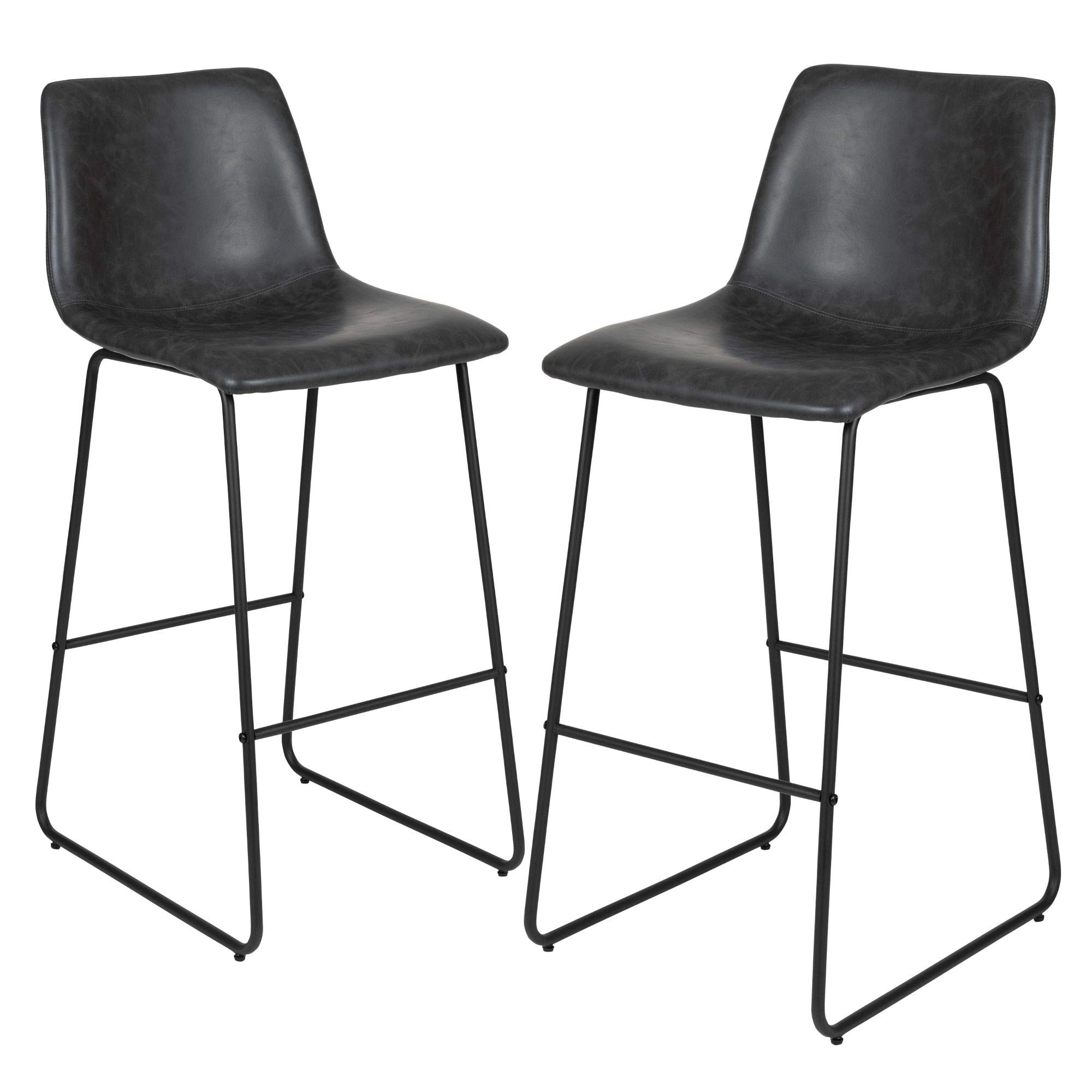 F&F Furniture Group Set of 2 Gray and Black Upholstered Bar Stools 42 Inch Height - Comfortable Counter Height Stools for Kitchen Island, Breakfast Bar & Home Decor