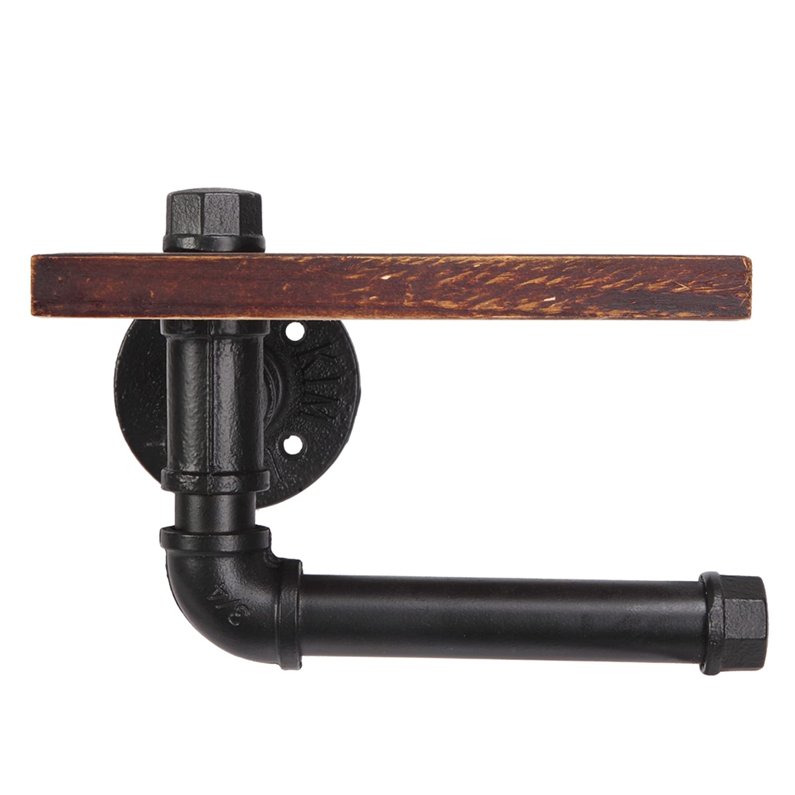 Black Cast Iron and Wood Toilet Paper Holder - Rustic Bathroom Tissue Roll Stand with Easy Installation for Home, RV, and Restroom Decor