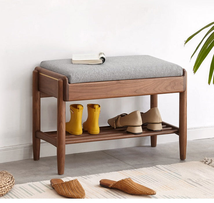 Solid Black Walnut Shoe Storage Bench with Flip Top - Multi-Functional Entryway Organizer for Shoes, Hats & Bags - Perfect for Hallway, Bedroom or Closet Organization