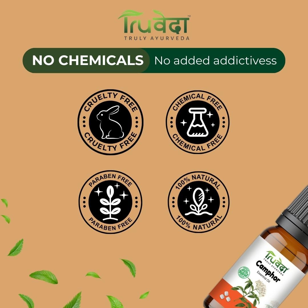 Truveda 100% Pure & Natural Camphor Oil for Skin, Hair Care & Aromatherapy - 15ml Essential Oil for Relaxation, Massage & DIY Beauty Recipes