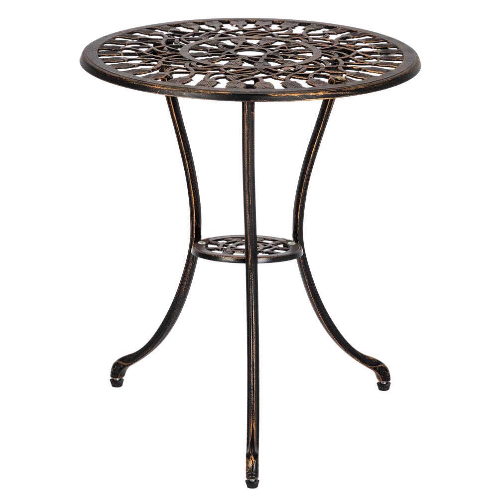 Amebee 3-Piece White Cast Aluminum Bistro Set - Rose Patio Chair & Table for Poolside, Backyard, Porch - Outdoor Reclining Furniture for Relaxing in Garden, Balcony or Terrace