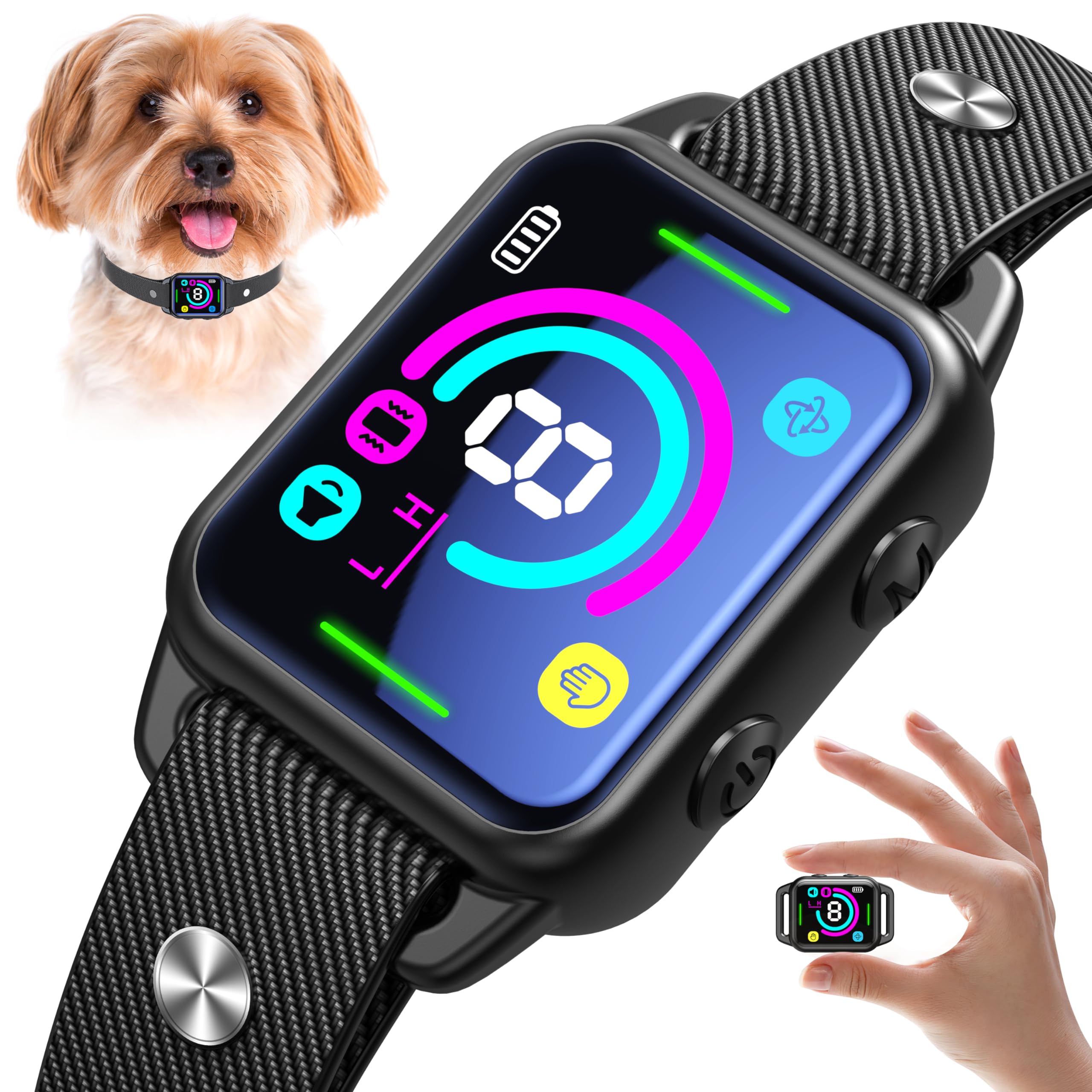 Humane No Shock Dog Bark Collar for Small & Medium Dogs - Rechargeable Anti-Barking Collar with 2 Vibration Modes, Beep & 8 Sensitivity Levels - Smart Bark Control for Indoor/Outdoor Use (Black)