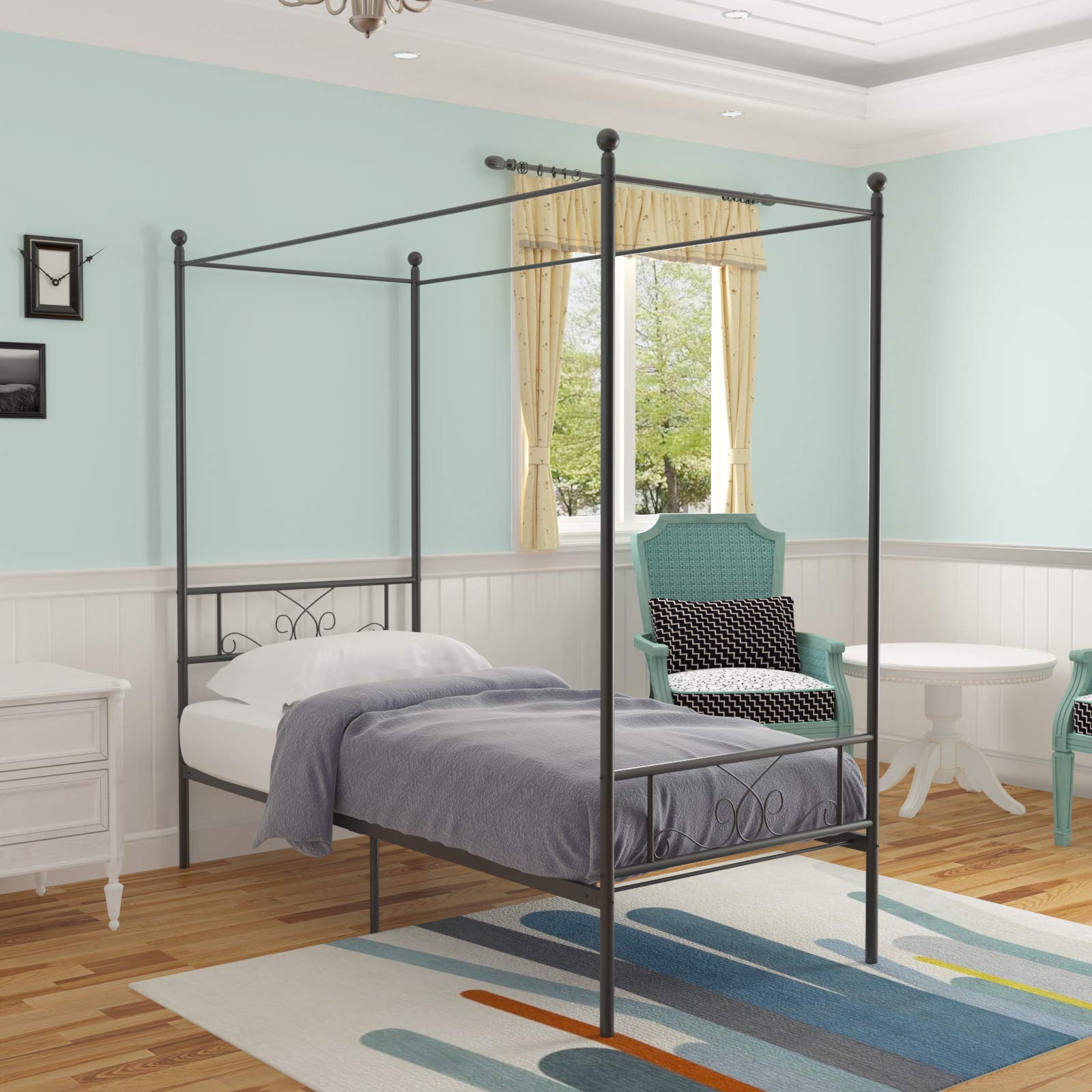 Weehom Metal Canopy Bed Frame - Sturdy 4 Poster Steel Platform Bed for Adults & Kids, Twin Size in Black - Perfect for Bedrooms, Guest Rooms & Kids' Rooms