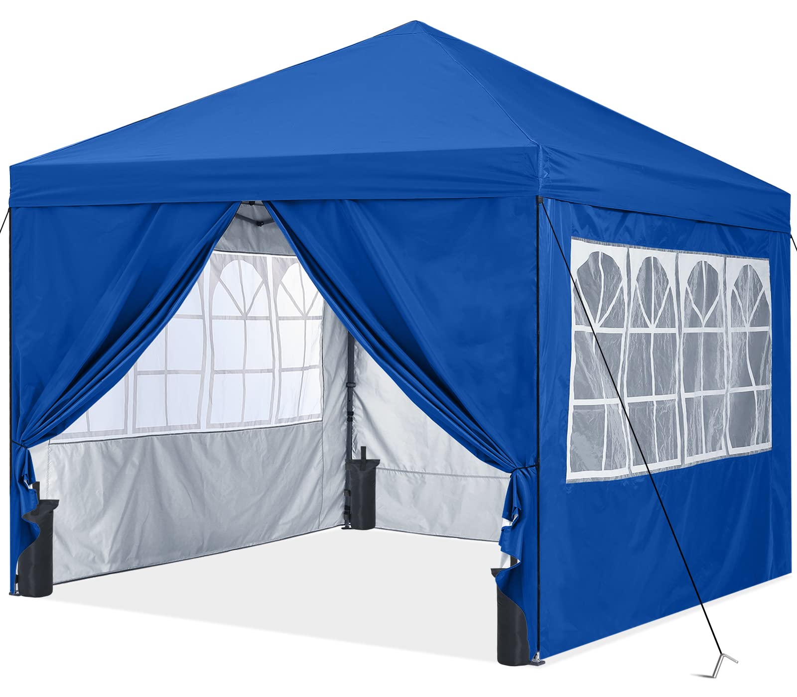 10x10 Pop Up Canopy Tent with Zippered Side Walls & Church Windows - ABCCANOPY Instant Shelter Includes 4 Weight Bags (Royal Blue) - Perfect for Outdoor Events, Farmers Markets, Church Gatherings & Beach Parties