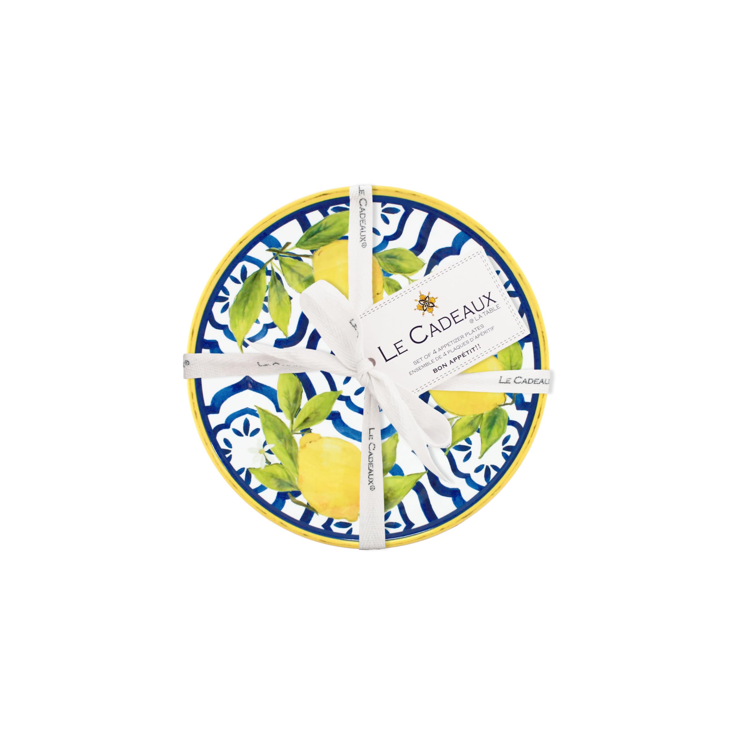 Le Cadeaux Appetizer Plates Set of 4 - 6.5 Inch Square Palermo Design Porcelain Small Plates - Perfect for Cocktail Parties, Desserts & Charcuterie Boards (097PAL)