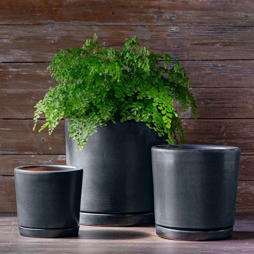 Campania International I/O 2 Cylinder Planters Set of 3 - Modern Graphite Outdoor Flower Pots for Patio, Garden & Home Decor | Perfect for Indoor Plants, Succulents & Herbs